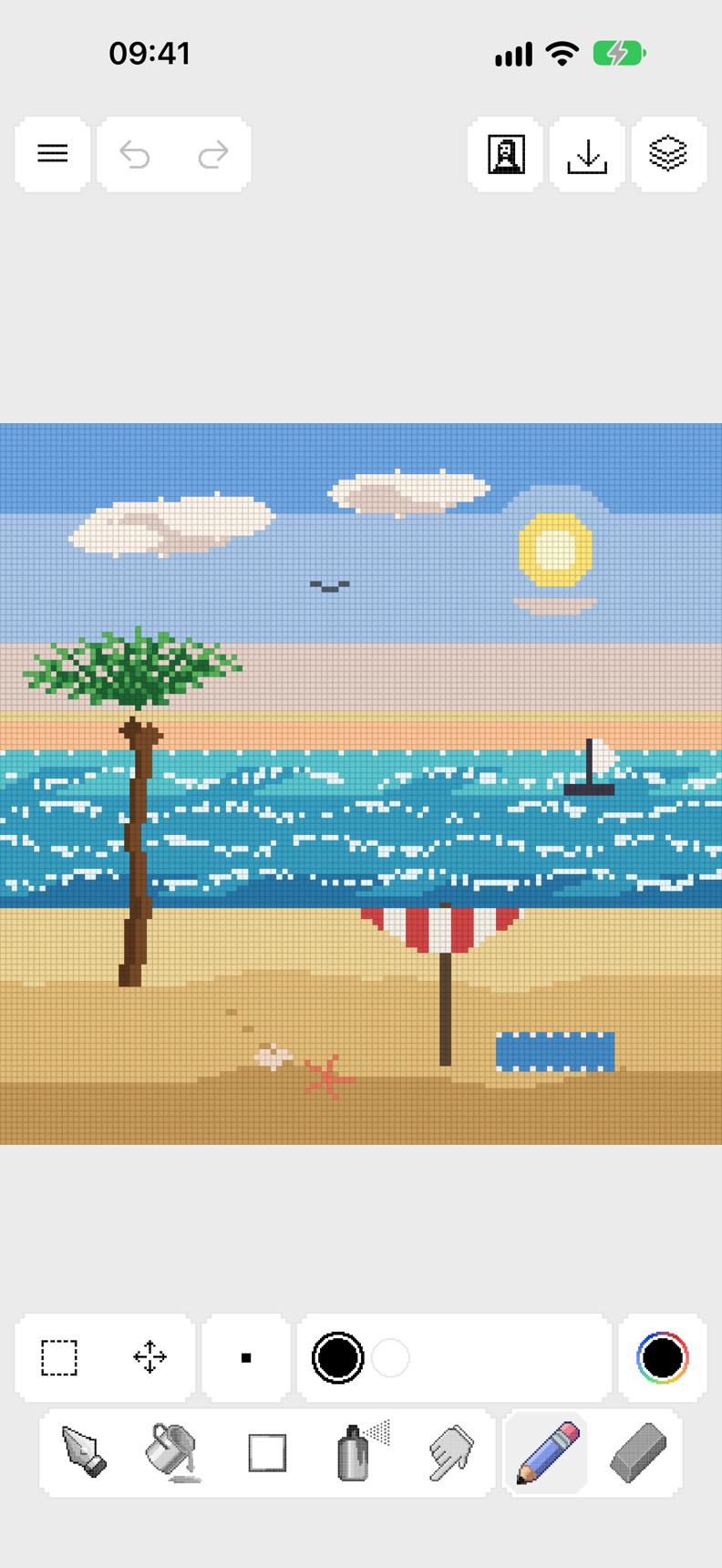 Beach seed drawing open in the iPhone editor