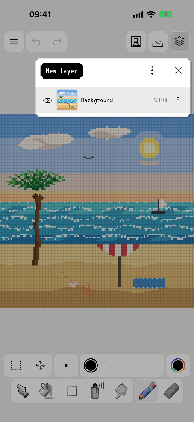 Layers panel open on the beach drawing