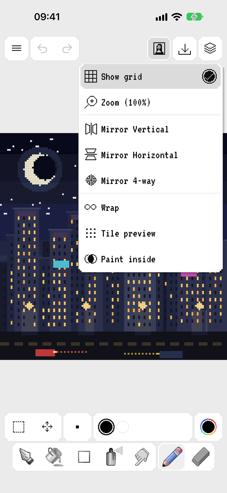Cityscape with advanced canvas controls open